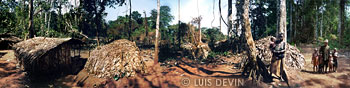 Baka Pygmy camp in the African rainforest