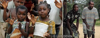 Children and pygmy drum players
